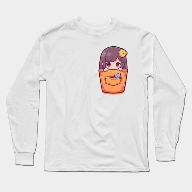 kawaii pocket Long Sleeve T-Shirt by Tiny crafty aliens